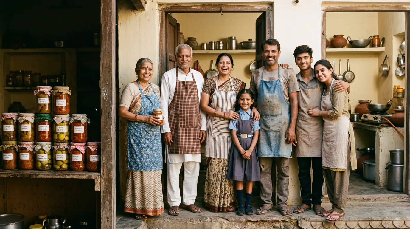 The family in the kitchen doorway