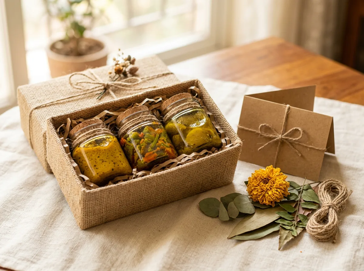 Jute gift box with three jars